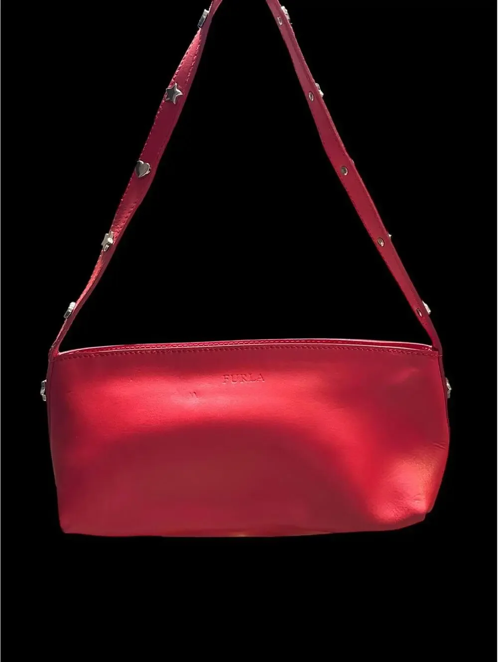 Furla Red Leather Shoulder Bag with Studded Strap
